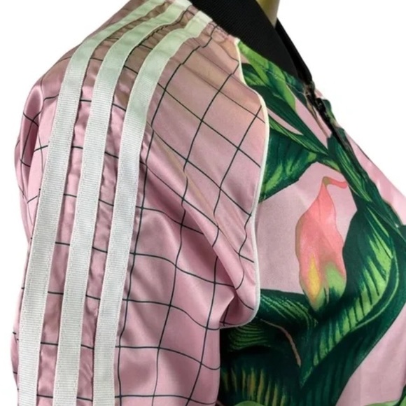 Adidas x Farm Big Palm Leaf/Tropical Pink/Green Track Zip Up Size Small - Picture 10 of 14